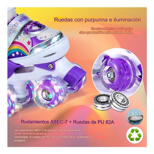 Patines 4 Ruedas Ajustable Arcoiris Para Niñas Morado