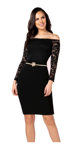 Vestido Elegante Corto Manga Larga Para Dama B.c