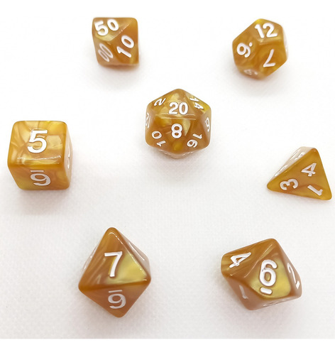 Set 7 Dados Rol - Gold Nugget Dorado Marmolado Muy Lejano