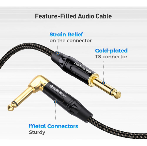 Cable Matters Trenzado 2-pack 1/4 Pulgada Ts Ángulo Der...