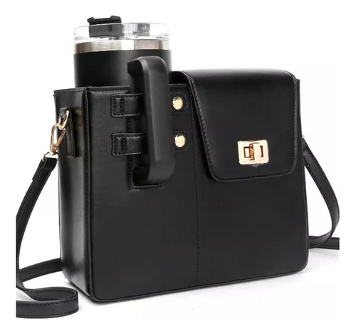 Quanna Termos Bolsa Portátil Cruzada Para Guardar Vasos De Agua Al Aire Libre, Portavasos Para Vaso Stanley Cup De 40 Oz, Portabotellas Con 2 Correas Ajustables Regal Negro