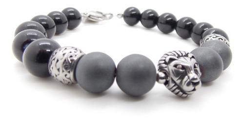 Pulsera De Piedras Semipreciosas De Agata Negra Y Hematite