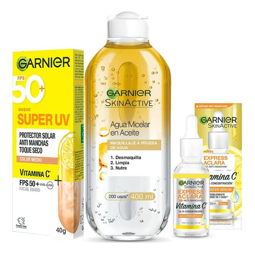 Kit 3p Garnier Express Aclara Micelar En Aceite Filtro Medio