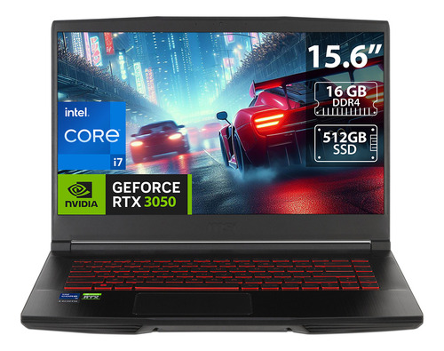 Laptop Gamer Msi Gf63 Thin Core I7 Ram 16gb Rtx 3050 W11h Color Negro