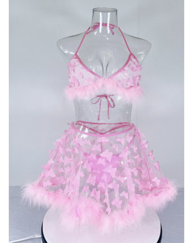 Ropa Interior Con Falda Tutú De Malla Transparente 2pzs