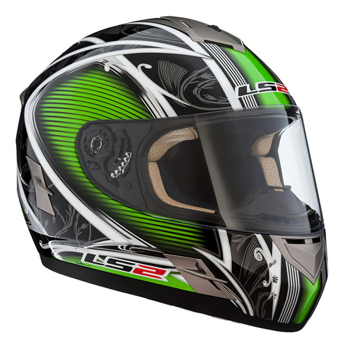 Casco para moto integral LS2 Lagarto FF366 gloss black y gloss green cyber talle S