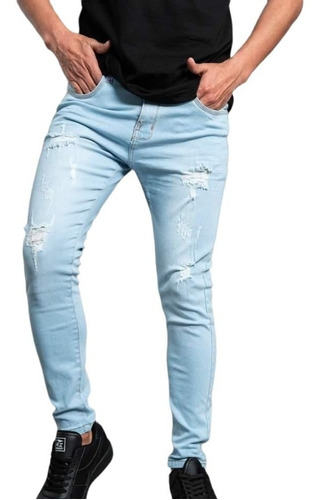 Pantalones Jeans Pitillo Rasgado De Moda Para Caballeros