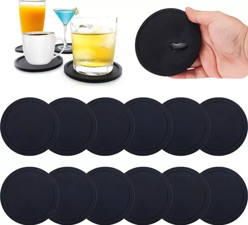 Posavasos De Silicona, Posavasos Para Juego De 12 (negro)