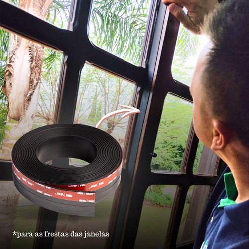 Veda Portas, Portões E Janelas 4,0 Cm Altura, Evita Entrada De Insetos, Animais Peçonhentos, Agua Da Chuva, Poeira, Proteção Acústica, Borracha Preta E Adesivo 3m Do Brasil Vedapratic 3 Metros