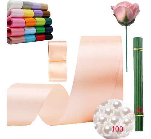 10 Rolls Listón 225 Metros Satinado Para Diy Decoracion 38mm Nude-007