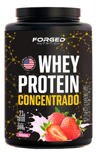 Whey Protein Concentrado 900g Forged Nutrition Sabor Morango