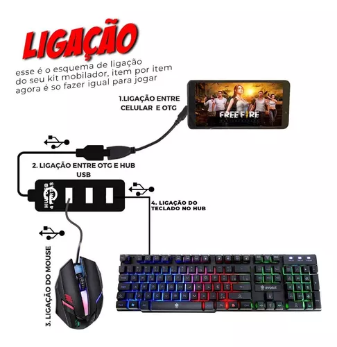 Teclado Mouse C/ Fio Mobilador P/ Celular Jogar Free Fire