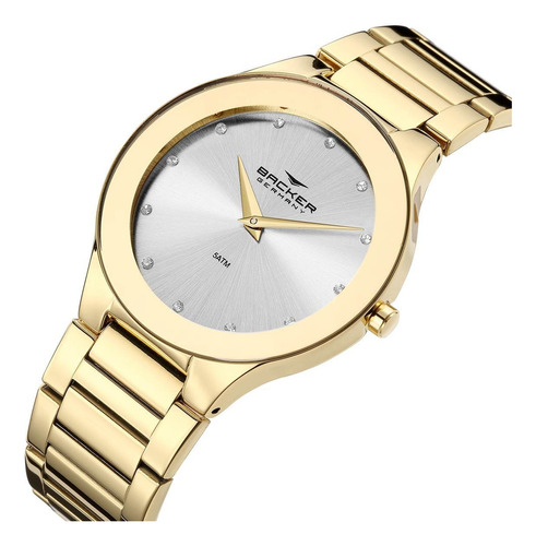 Relógio Backer Feminino Dourado Espelhado Cristal 4001145f Cor do fundo Branco
