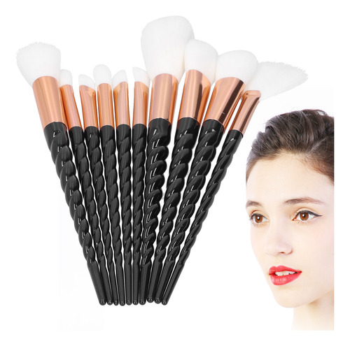 Juego De 10 Brochas De Maquillaje Con Mango En Espiral, Cerd