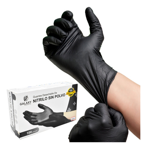 Guante De Nitrilo Negro Super Resistente Y Flexible Mediano