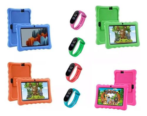 Tablet Para Niños +silicona+reloj+stickers+juegos De Regalo