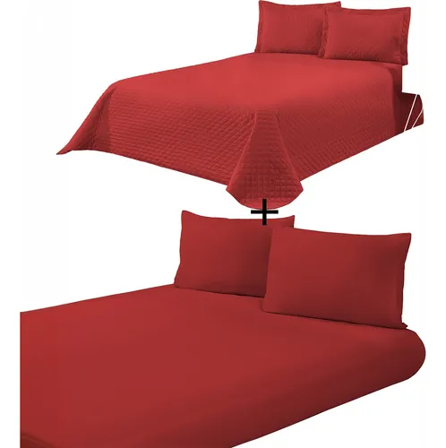 comprar Colcha Bordada Lisa + Lençol Com Fronhas Macia Queen 6 Peças