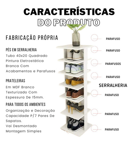 Sapateira Estante Calçados 7 Prateleiras Desmontável Ferro