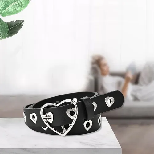 Cinturón Con Hebilla De Clip De Metal Con Corazón Bonito, Cinturón Con Hebilla De Clip De Metal Con Corazón Bonito,
