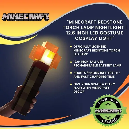 Lámpara Led Minecraft Redstone, 32 Cm, Recargable Por Usb