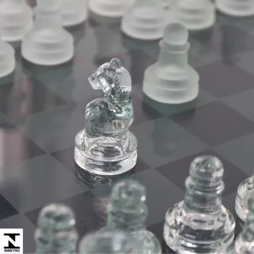Jogo de xadrez tabuleiro e pecas em vidros decoracao nova