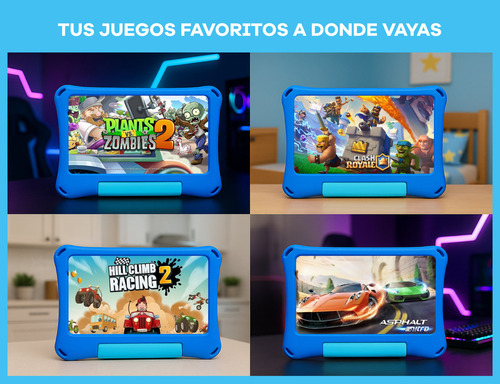 Tablet T-go Kids 8 Android 14 Con 2 Joysticks 4gb Ram 64gb Realidad Aumentada Funda Antigolpes Color Azul Control Parental App Educativas Wifi Infantil Segura Divertida