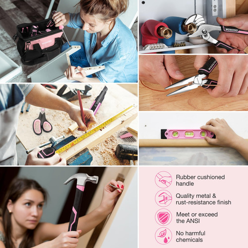 Kit De Ferramentas Workpro Pink Com Furadeira Sem Fio De 20v