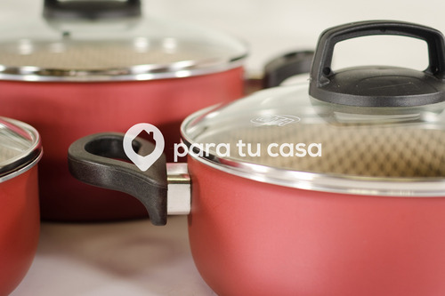 Batería Cocina Olla Cacerola 4 Piezas Teflón Flora Mta