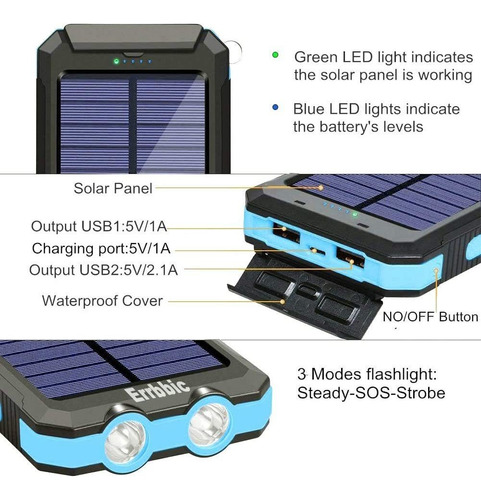 Cargador De Bateria Solar Portatil De 20000 Mah Impermeabl