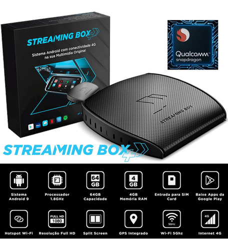 Streaming Box+ Automotivo Para Carros Com Sistema Carplay