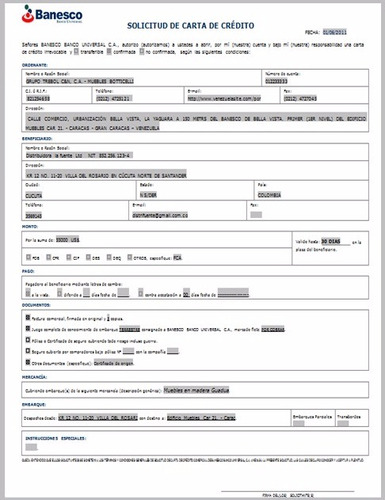 Carta De Credito De Importacion - $ 99.00 en Mercado Libre