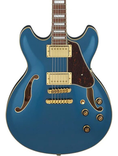 Guitarra elétrica metálica Ibanez AS73g-PBM Artcore Blue com orientação para a mão direita