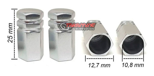 Imagem 1 de 2 de Kit Tampa Válvula Sextavada Para Pneu De Carro 4pçs Prata