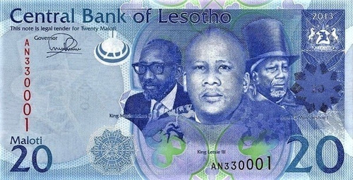 Grr-billete De Lesotho 20 Maloti 2013 - Tres Reyes