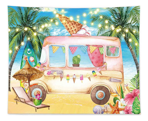 Allenjoy Ice Cream Truck Shop Backdrop Summer Ocean Seaside 