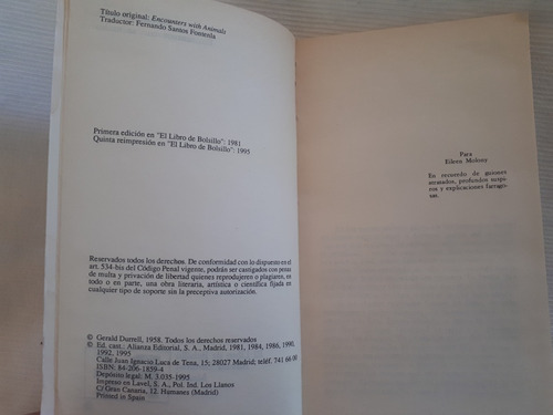 Imagen 4 de 6 de Encuentros Con Animales Gerald Durrell Ed Alianza