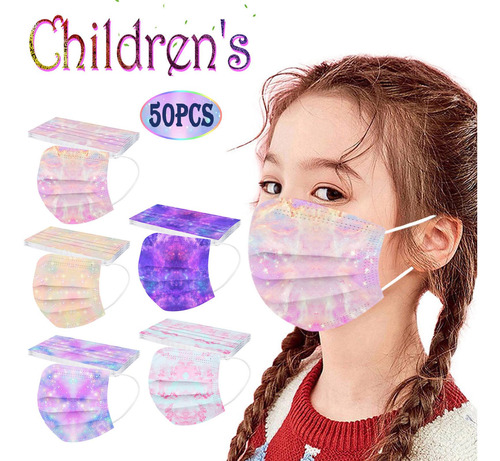 J 50pcs Mascarilla Niños Tie-dye Ab2870 Gradiente Tres Capas