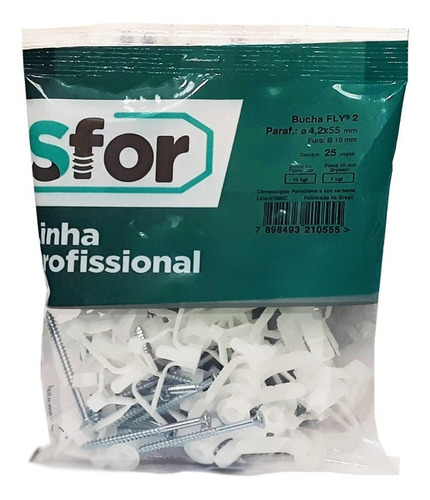 75pcs Bucha Fly 2mm C/ Aba Gesso Drywall + Parafuso 4,2x55mm