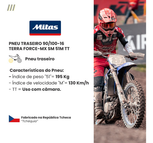 Pneu Traseiro Mitas 90/100-16 Terra Force-mx Sm 51m 85cc