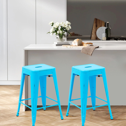 Set 4 Bancos Tolix Para Barra Restaurante 60 Cm Azul Acabado De La Estructura Acero Color Azul Claro