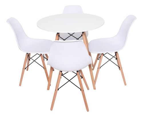 Mesa Eiffel Redonda De Jantar 90cm + 4 Cadeira Eiffel Eames