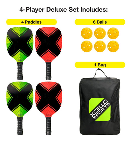 Xcello Sports Pickleball Juego Pala 4 Repuesto 6 Bola