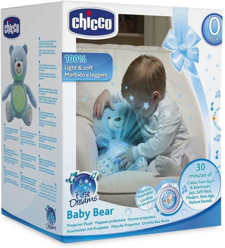 Imagen 6 de 6 de Chicco Azul Oso Peluche Proyector Musical Hora Dormir Bebé