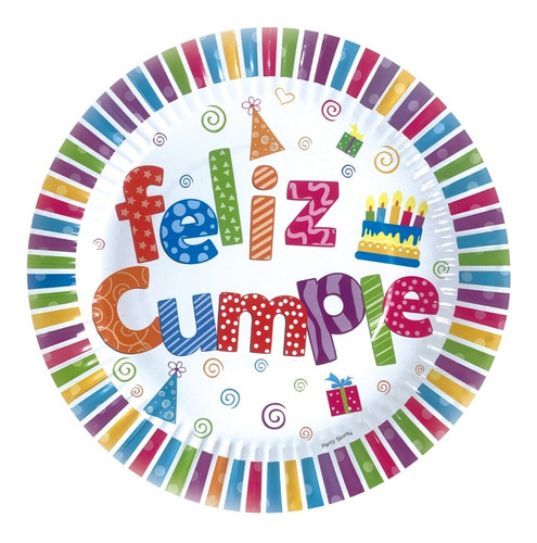 Plato Polipapel 17cm Feliz Cumple X6 Unidades