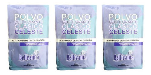 3 Sobres Polvo Decolorante Celeste Bellissima 50 Gr Local