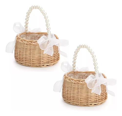 Cesta Decorativa De Flores De Mimbre Para Bodas, 2 Unidades