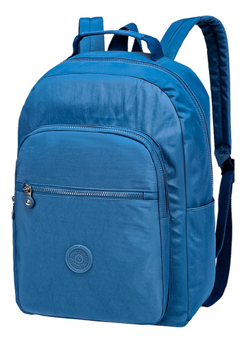 Mochila Feminina Reforçada Trabalho Viagem Escolar Cor Azul Desenho Do Tecido Liso