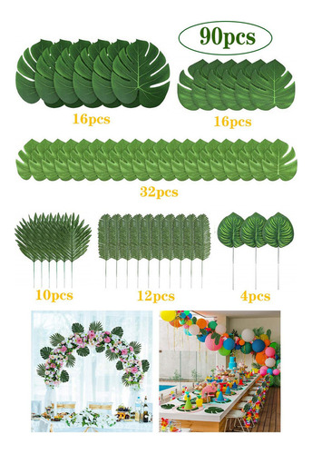 90 Hojas De Tropicales Con 6 Tipos De Hojas Artificiales