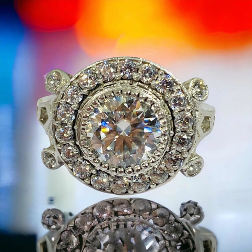 Anillo Compromiso Estilo Antiguo Diamante Moissanita Genuino