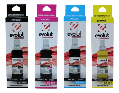 Kit Com 4 Refil Epson Evolut 664 L395 L365 L220 L455 L380